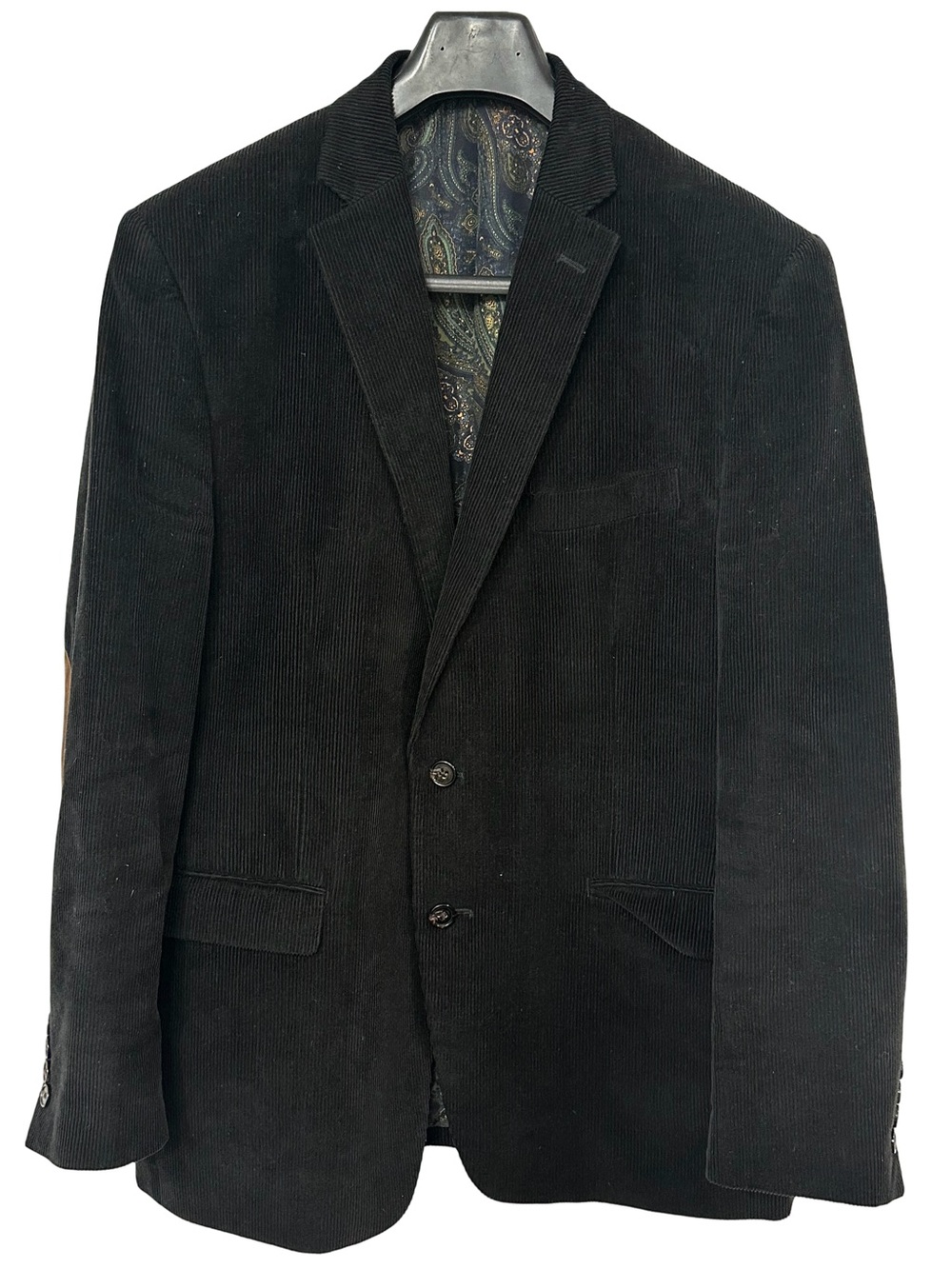 Lauren Ralph Lauren Black Corduroy Blazer Elbow Patches Paisley Lining 42R